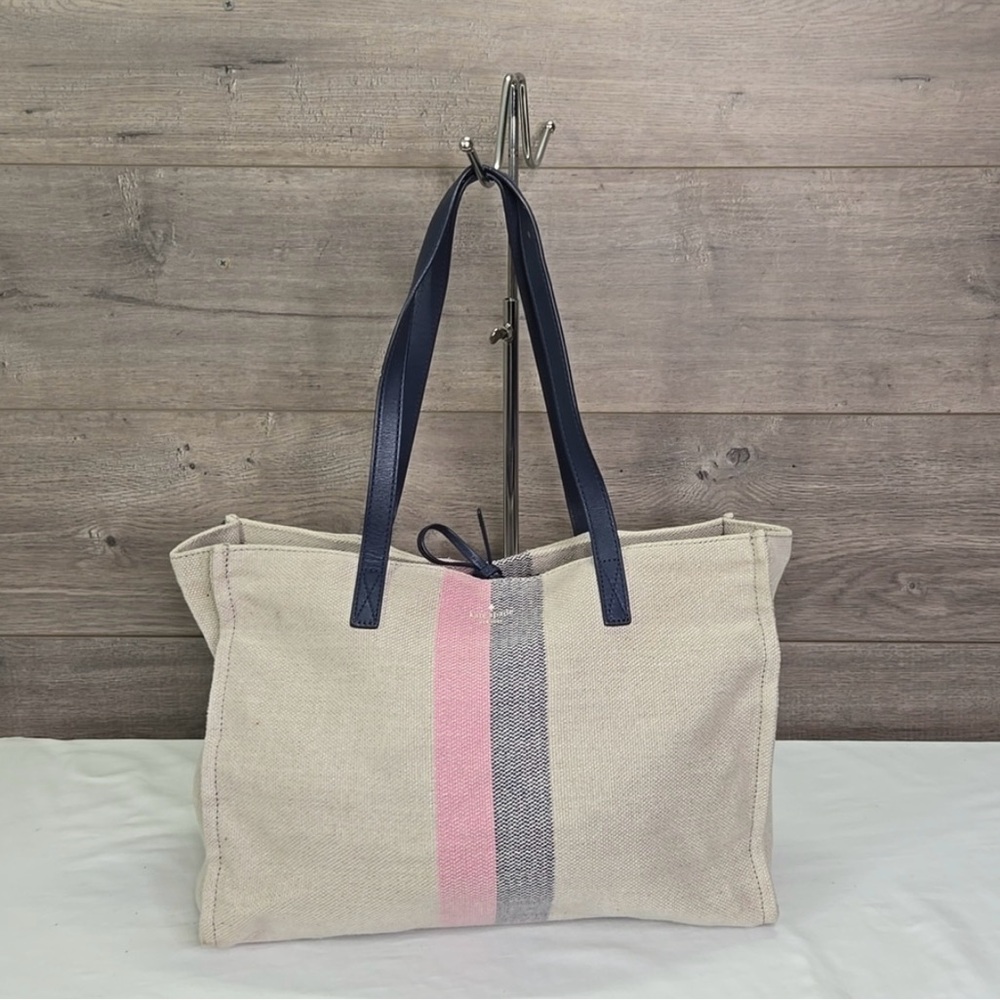 Kate Spade Striped Canvas Leather Tote Bag